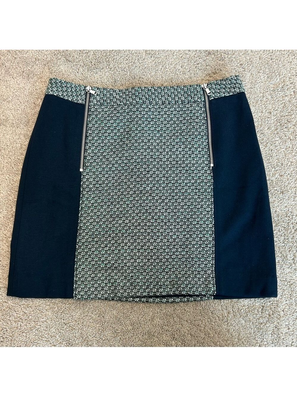 Club Monaco black green tweed colour block panel miniskirt Sz 0
